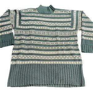GAP vintage Y2K women's green/ white snowflake mock neck sweater sz L